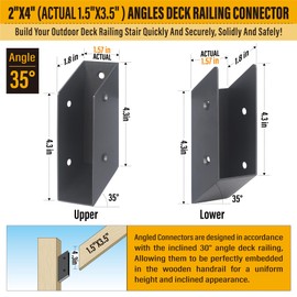 Brukid 8 Pair(16pack) 35° Stair Stainless Steels Deck Railing Bracket Connectors, for 2x4 (Actually 1 ½" x 3 ½") Wood Deck Railing Post to handrail Connection (Matte Black)