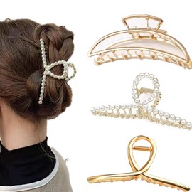 Haarklammer Groß 3er-Pack Haarklammern für Dickes, Schweres Haar, Haarklammer Gold Perlen-Haarklammern Haar-Accessoires Damen Groß Für Frauen Und Mädchen