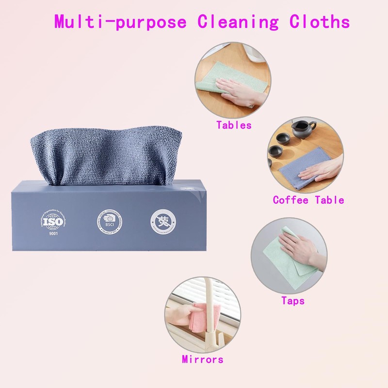 20-Sheet Microfiber Towels with Dispenser Box, Blue Reusable Cleaning Cloths