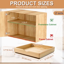 Menkxi 2 Set Pull Out Tray Cabinet Organizer 20'' × 21'' Wooden Slide Out Pantry Shelf with Fixed Wooden Base Plate for Base Cabinet Kitchen Gentle Close Fully Assembled Accessories