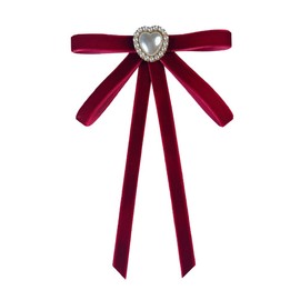 [FYBownot] Literary Restoration French Style Velvet Uniform Ribbon, Heart Pattern, Pearl, Ribbon Tie, Brooch, Bowtie, Women's, Uniform Accessories, Bowknots, School Entrance Ceremonies, Graduations,