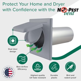 NO-PEST VENT, Exclusive Dual Door Dryer Vent Cover Outdoor 4 inch or Bathroom fan, Made in USA w Highest UV Resistant Plastic in any Outdoor Vent Cover (Slate Grey, 4 inch W/O Duct Tube)