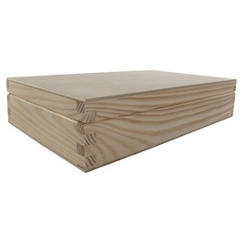 Shallow Flat Slim Wooden Box Gift Case | 25 x 15 x 5 cm | Keepsake Storage Solution | Unpainted & Untreated Plain Decorative Pinewood for Craft Decoupage