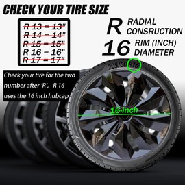 Hubcaps Wheel Cover Replacement R16 Size Hub Cap Universal-Fit Steel Wheel Rim Caps ABS Tire Covers for Most Cars Trucks Sedans SUV -Set of 4（16-inch，Black）