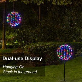 Lightshare 12IN 96LED Light Ball Yard Decoration Pathway Lights Sphere Light with Remote Control Fold Flat Metal Frame Indoor Outdoor Waterproof Garden Lights, Plug in
