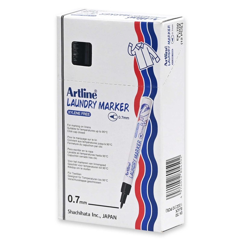 12 x Artline Laundry Marker Bullet Tip Fine Black A750