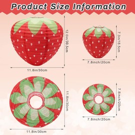 JIEFULL Strawberry Paper Lanterns, 8" & 12" Large Strawberry Hanging Lantern, Strawberry Hanging Decorations for Fruit Theme Birthday Party Decor(6 Pcs, Red)