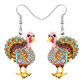 BONSNY Acrylic Thanksgiving Cartoon Turkey Chicken Earrings Drop Dangle Jewelry For Women Kids Charms Gifts (Orange)