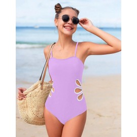 TALLWH Girl Swimsuit Bathing Suits Size 8-10 Adjustable Straps Cut Out One Piece Swimsuit with Solid Color Cover Up Skirt Girls' Swimwear