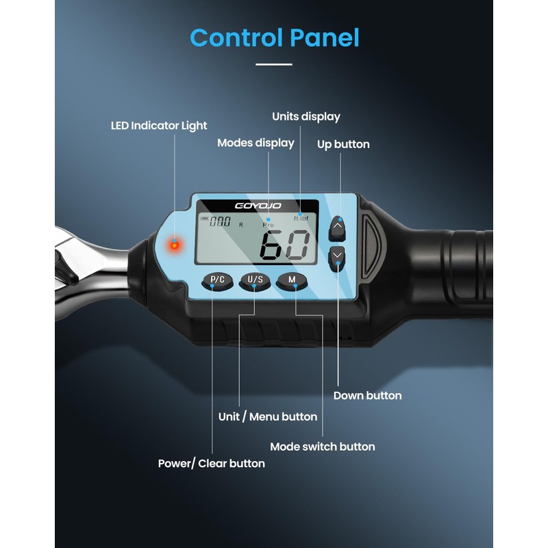GOYOJO Digital Torque Wrench, 10-100Nm (7.37-73.76 ft-lb) High-Precision 1/2-Inch Drive,