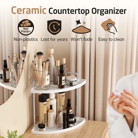 KES Hancrafted Ceramic Bathroom Sink Counter Organizer, 2-Tier Corner Counter Shelf with Marble Pattern, Vanity Skincare Perfume Organizer and Makeup Storage, Polished Chrome, BSC901-CH