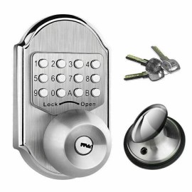Elemake Keyless Mechanical Stainless Steel 304 Door Lock Digital Code Entry Keypad - Round deadbolt-Silver