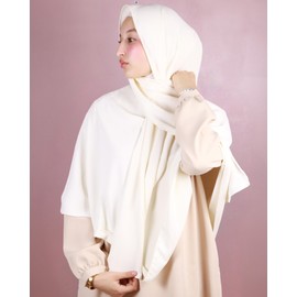 Lamis Hijab Khimar with Tied Hijab Thick Crepe Muslim Women Veiled KH400, Off-White, One size
