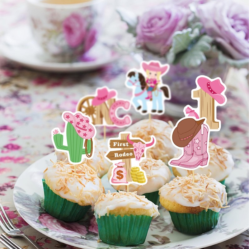 Foowztao 36Pcs My First Rodeo Cowboy 1st Birthday Cupcake Toppers