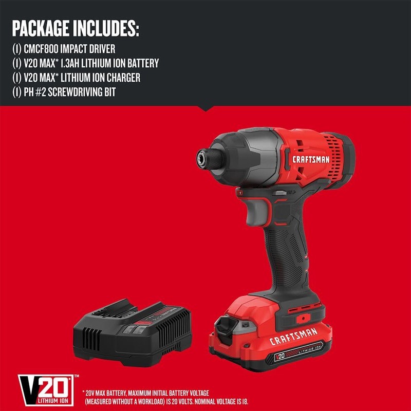 Craftsman CMCF800C1R V20 Brushed Lithium-Ion 1/4 in. Cordless Impact Driver