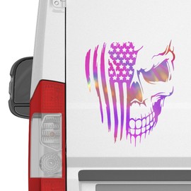 TOCCOOL Vibrant Holographic US Flag Skull Car Decals for Engine Covers & Body - Durable Vinyl Stickers for Car/Truck/SUV (9x11inch, Laser-Sharp Design)