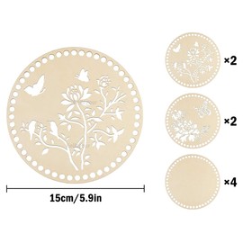 Kellegour Pack of 8 Basket Base for Crocheting Round, Wooden Basket Base, Crochet Basket, 15 cm Natural Wood Basket Floor Set, Wooden Base for Crocheting, Bag Base for Crochet for DIY Basket Weaving,