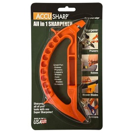 ACCUSHARP All-in-One Sharpener, All Purpose Sharpener for Knives, Scissors, Garden Tools, Sharpens & Restores Serrated Knives, Cleavers, Axes, Machete, Orange