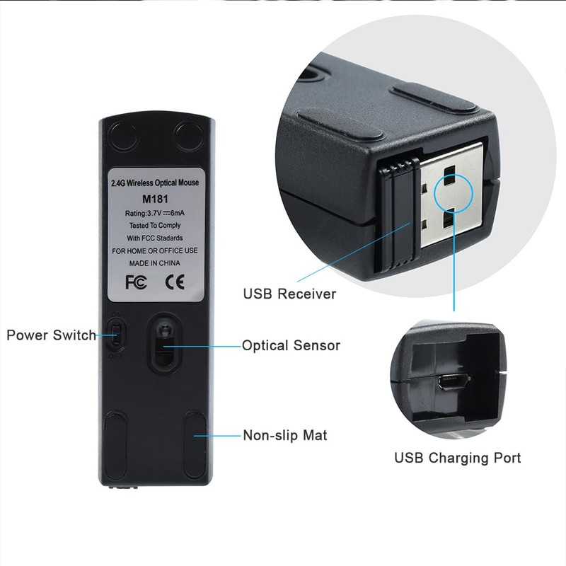 Justdfine Wireless Mouse,Mini Rechargable Travel Mouse,2.4G Ultra Slim Portable Mouse,Small