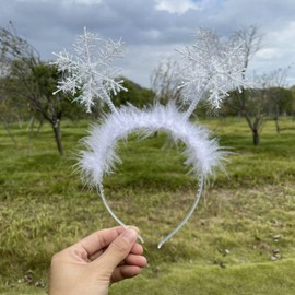 Miaija Snowflake Headband White on Headband Snowflake Head Boppers Headband Christmas Fancy Dress Accessory for Xmas Holiday