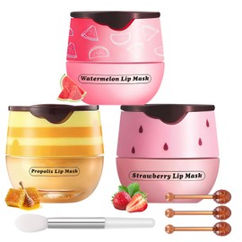 XdealCozyxc 3PCS UK Honeybalm Lip Balm, Honey Strawberry Watermelon Lip Mask, Moisturizing & Hydrate Repair Prevent Dry Cracked Lip Care