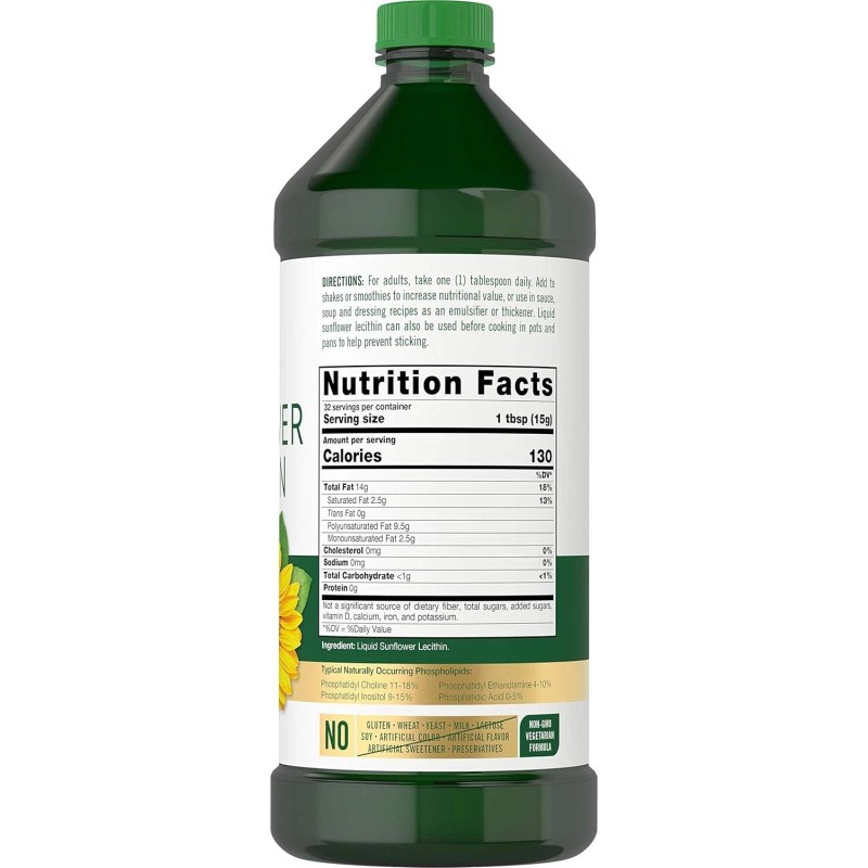 Sunflower Lecithin Liquid 16 oz Pack Non-GMO Soy Free Gluten