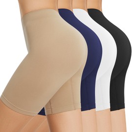 SIHOHAN 4 Pack Women Anti Chafing Shorts Smooth Under Dress Shorts Comfy Seamless Chub Rub Shorts for Yoga(Black/White/Nude/Blue, M)