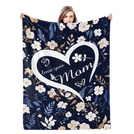 Naniopick I Love Mom Throw Blanket Gifts for Mom, 340GSM Mom Themed Gifts for Mom,50"x60"Christmas Birthday for Women, Floral Throw Decor for Bedroom Living Room Sofa Couch