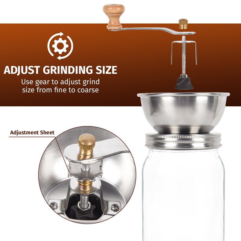 Mason Jar Coffee Grinder, Manual Coffee Grinder Lid Attachment for