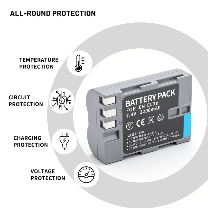 2-Pack EN-EL3e Battery with Dual Charger for Nikon D50 D70