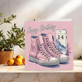 14th Birthday Card for Girl, Birthday Cards for Daughter 14 Years, Fourteenth Pink Girls, Teens, Sister, Girlfriend, Niece, Granddaughter