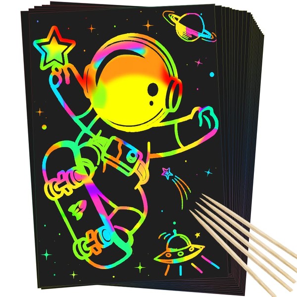 ZMLM Scratch Rainbow Art Paper Set - 50Pcs Magic Scratch Off Art Craft Supplies Kits for Kids Girls Boys Black Scratch Notes Sheet Doodle Pad for Fun DIY Toy Party Favors Christmas Birthday Gift