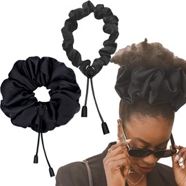 YANJNPN Adjustable Extra Large Satin Scrunchies, 8 inches Jumbo Hair Hoops for Thick Curly Styles, Oversized Silk Hair Bands, XXL Afro Puff Accessories, Gentle Hold Styling Loops