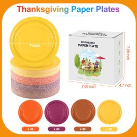 Kochorie 150 Pieces Thanksgiving Paper Plates 7 Inch Bulk Disposable Gradient Fall Colors Dinner Plates Heavy Duty Round Dessert Supplies for Birthday Wedding Holiday Bridal Shower Party Supplies