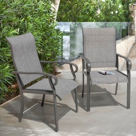 NUU GARDEN Patio Dining Chairs Set of 2, All Weather Textilene Patio Chairs,Powder-Coated Metal Frame Outdoor Patio Bistro Dining Chairs for Lawn Garden Backyard, Light Gray