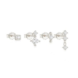 SAINT RAPHAËL Sterling Silver Stud Earrings Set for Women, 925 Sterling Silver Crystal Studs, Earring Sets for Multiple Piercings, Hypoallergenic, Waterproof (Silver)