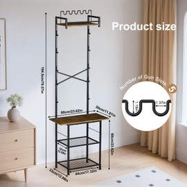 Indoor Gun Racks, 23.62"L x 76.57"H Floor Standing Rifle Rack with Pistol Holder Metal Frame Wooden Shotgun Racks, Gun Display Rack Holds up 5 Long Guns and 5 Handguns for Home Garage Gun Storage