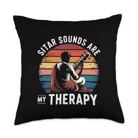 Sitar Sounds Are My Therapy Retro Music Throw Pillow