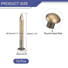 uxcell 15Pcs Small Tiny Nails 2.8x30mm(DxL) Tiny Brass Nails Hardware Round Head Brass Nail for Wooden DIY Projects Decorative Boxes Household, Bronze Tone