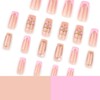 24Pcs Long Square Press on Nails 3D Flower Fake Nails