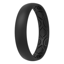 ThunderFit Women Breathable Air Grooves Silicone Wedding Ring Wedding Bands Anniversary Rings - 4mm Width - 1.5mm Thick (Black, 6.5 - 7 (17.3mm))