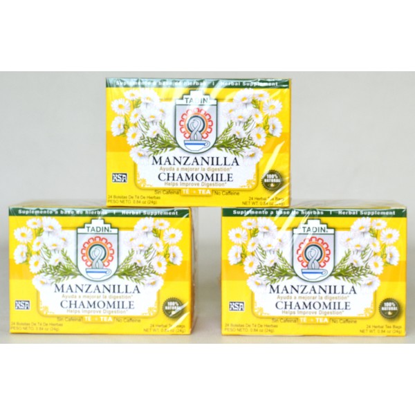 Tadin Chamomile Tea - Te de Manzanilla - Improve Digestion - 24 Bags 3 Packs