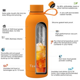 Temede Large Stainless Steel Insulated Water Bottle 1L, Vacuum Flask BPA-Free, 12hrs Hot & 24hrs Cold Drinks, Thermal Metal Sports Bottles, Leakproof Double Wall Drinking for Kids, Gym, Running,Travel
