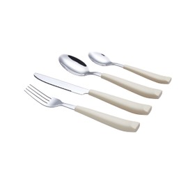 EXZACT Cutlery Set Coloured 16pcs Stainless Steel, Silverware with Coloured Handles Comfortable to Hold (Cream x 16)