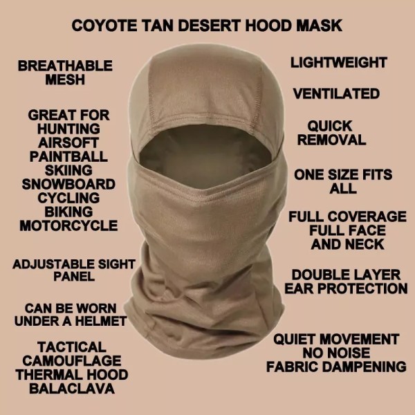 COYOTE TAN DESERT CAMOUFLAGE COLD WEATHER BALACLAVA GAITER HOOD MASK