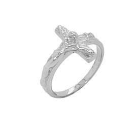 Elegant Sterling Silver Sideways Crucifix Cross Ring (Size 7.5)