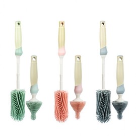 Baby Bottle Cleaning Straight Brush with Nipple Brush 2-Piece Set Gray