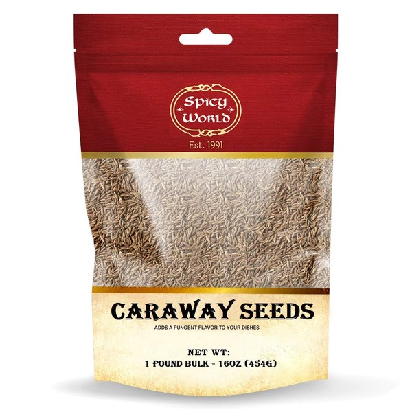 Spicy World Caraway Seeds Whole 1 Pound (16 Oz Bulk) - Perfect for Rye Bread, Sauerkraut, and for Cooking - Carraway Seeds, Gourmet Caraway Seed