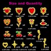 104PCS Gold Nail Charms and Gems,Red Heart,Cherry,Flower,Planet,Rose,Starburst Charms for Nails