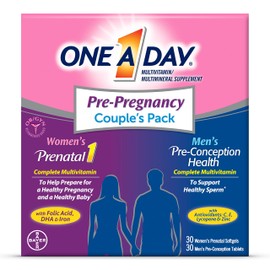 One A Day Men's & Women's Pre-Pregnancy Multivitamin Softgel including Vitamins A, Vitamin C, Vitamin D, B6, B12, Folic Acid & more, 30+30 Count, Supplement for Before, During, and Postnatal